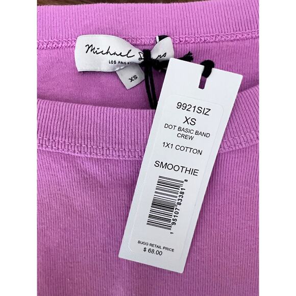 Michael Stars NWT XS Pink 3/4 Sleeve Crewneck Tee 1x1 Cotton Made in USA - Picture 4 of 7